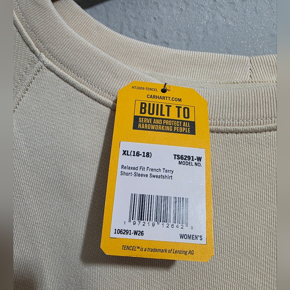 Carhartt French Terry Short Sleeve Relaxed Fit Shirt Stone Ash Women's Size XL - Picture 2 of 7